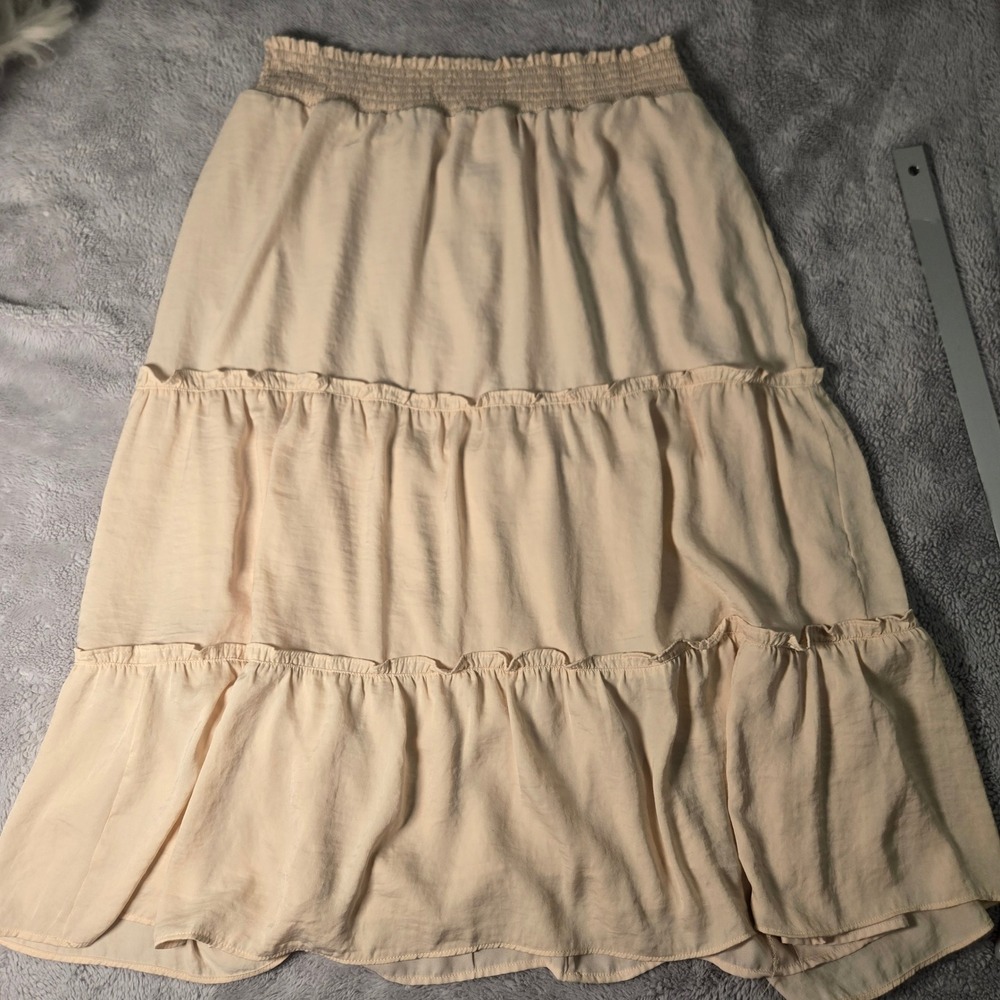 Vince Camuto Skirt Womens Cream Beige Smocked Tiered Midi XL Boho Peasant